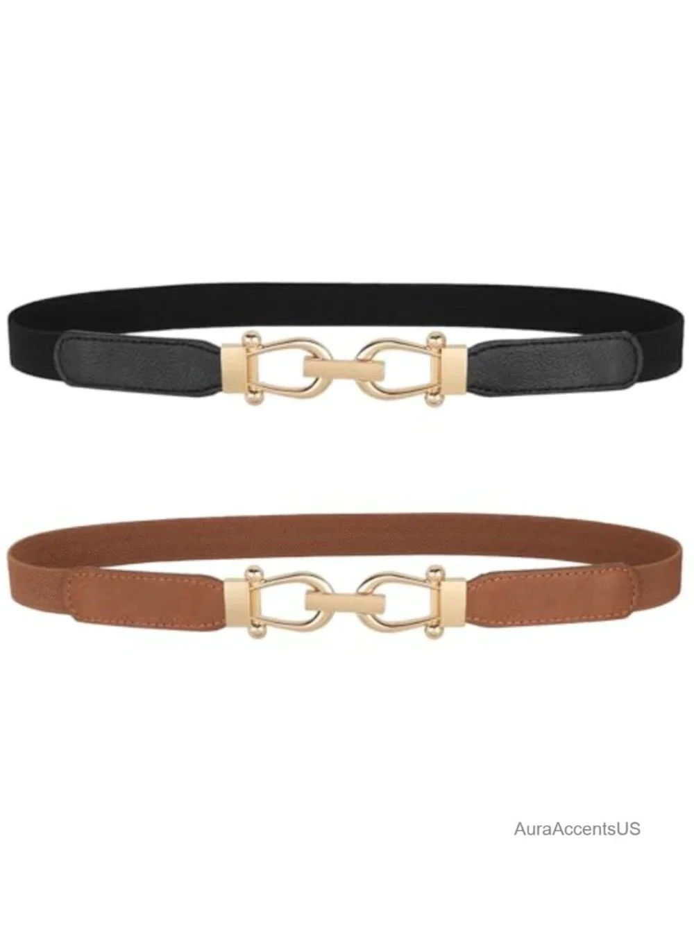 Skinny Elastic Belt with Gold Buckle Stretch Waist Belt